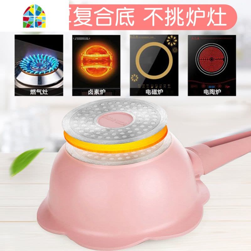 韩国迪迪尼卡宝宝辅食锅婴儿不粘煮锅煎锅一体奶锅 FENGHOU 小猪煎锅清新蓝+锅盖+硅胶勺图片