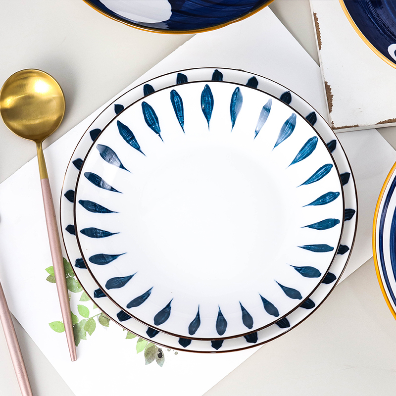 深菜盘4个装创意网红盘子日式ins风盘子菜盘家用创意陶瓷餐具套装