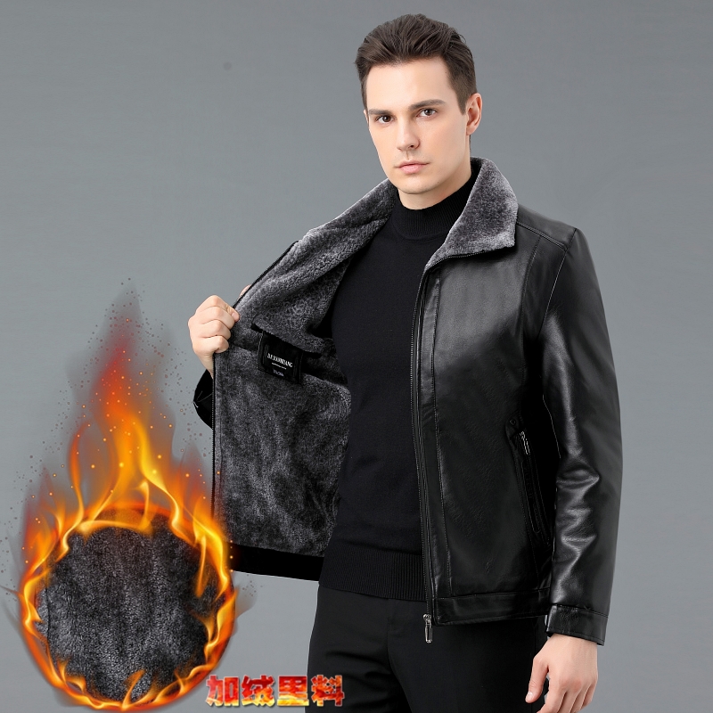 掉皮包换 加绒加厚海宁真皮皮衣男皮毛一体外套羊羔毛皮草男装毛领防寒服大衣中年皮夹克男中年皮夹克男冬装外套爸爸装加厚高清大图