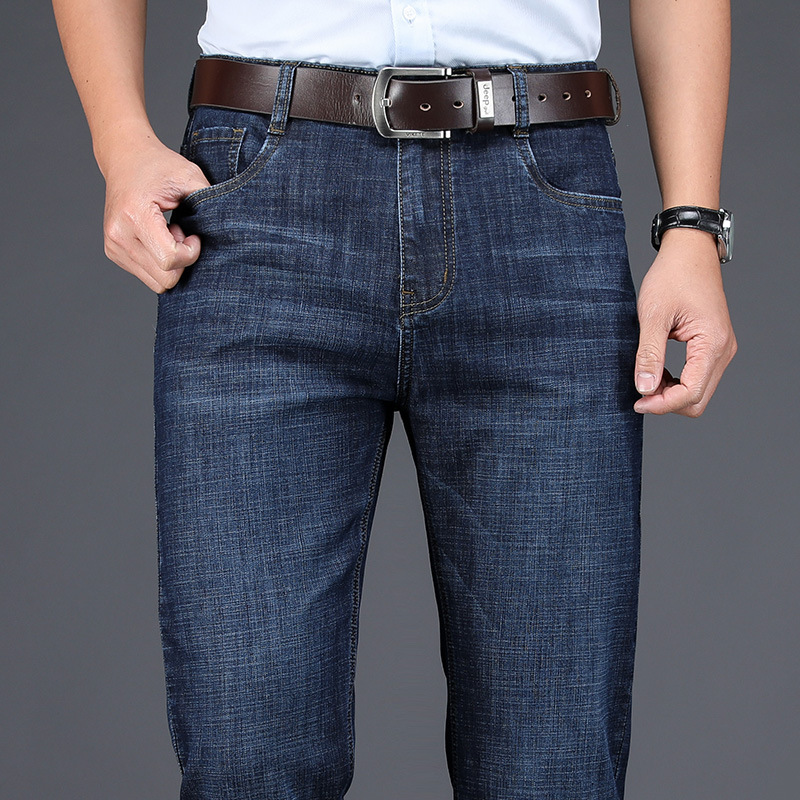 男士牛仔裤新品牛仔裤男中腰直筒男裤新款商务弹力男裤中年男装长裤
