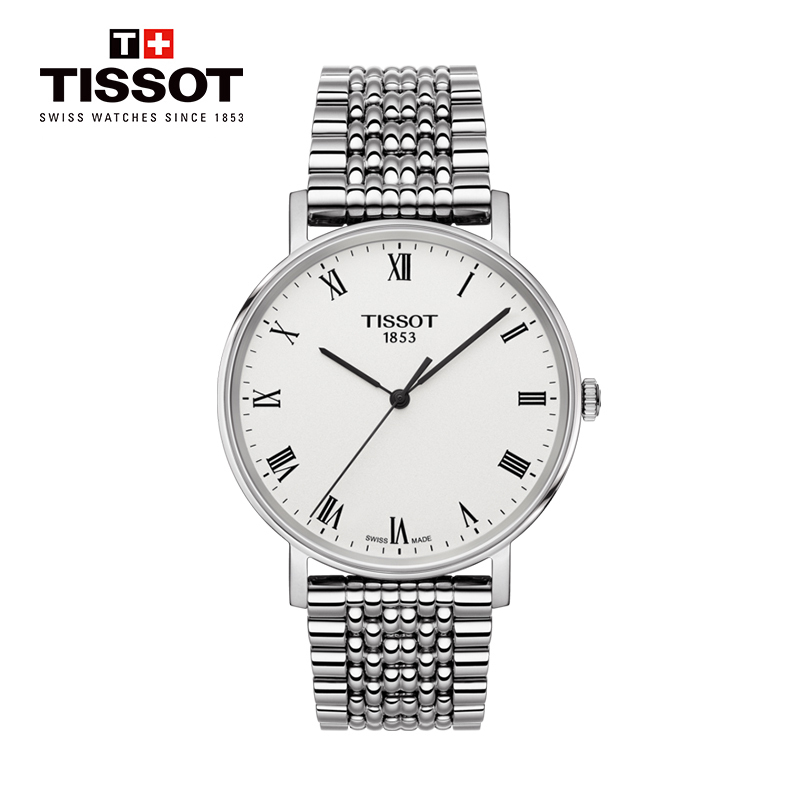天梭(TISSOT)瑞士手表 简约纤薄百搭复古雅致 魅时系列钢带男士石英表T109.410.11.033.00 礼物