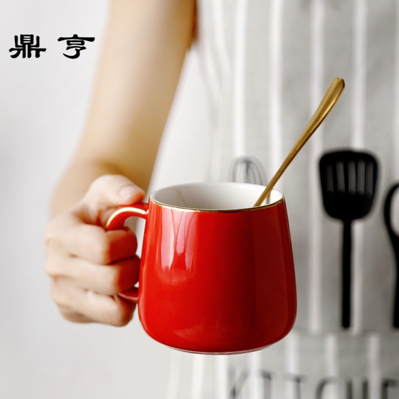 鼎亨欧美红色出口欧式陶瓷杯茶杯黑色描金边水杯马克杯咖啡杯下午