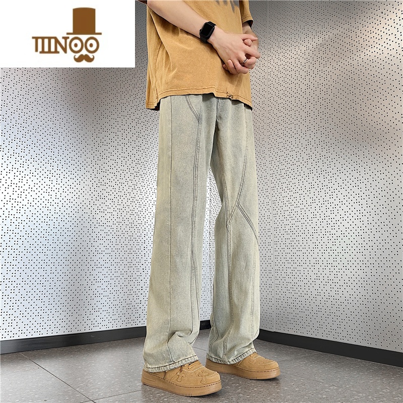 YANXU美式复古vibe裤子高街潮牌水洗做旧黄泥染牛仔裤男设计感休美复美高清大图