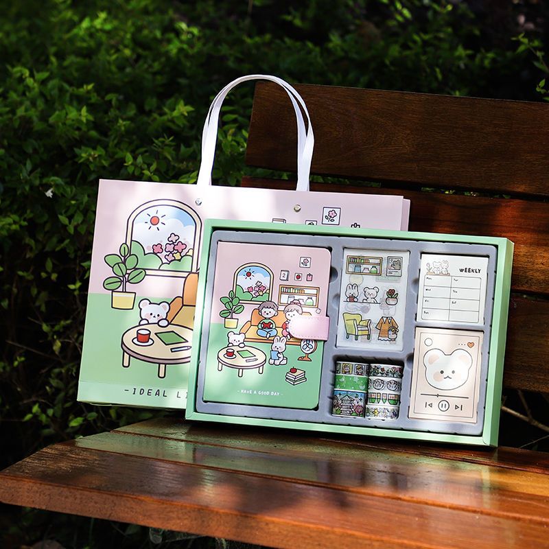 手帐礼盒套装ins风可爱手帐本子素材节日生日礼物送学生文具礼盒 奶茶