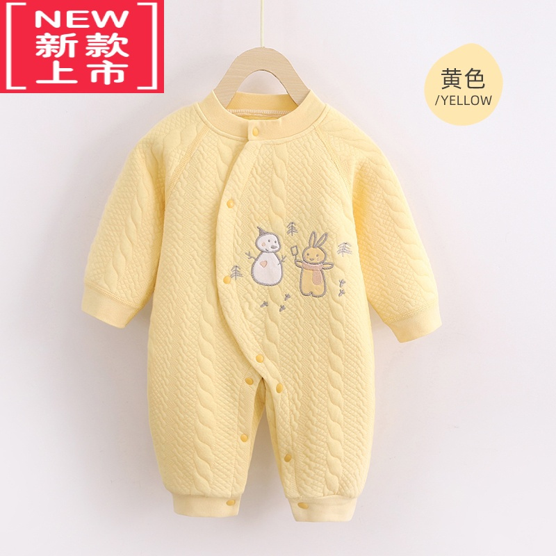可莉允婴儿衣服秋冬季加厚款保暖新生儿连体衣三层夹棉宝宝棉服冬装