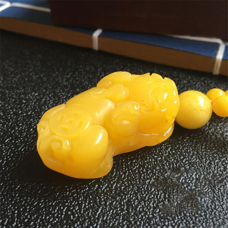 貔貅坠二代蜜蜡挂件男女款圆珠项链颈链毛衣链饰品送女朋友七夕情人节礼物