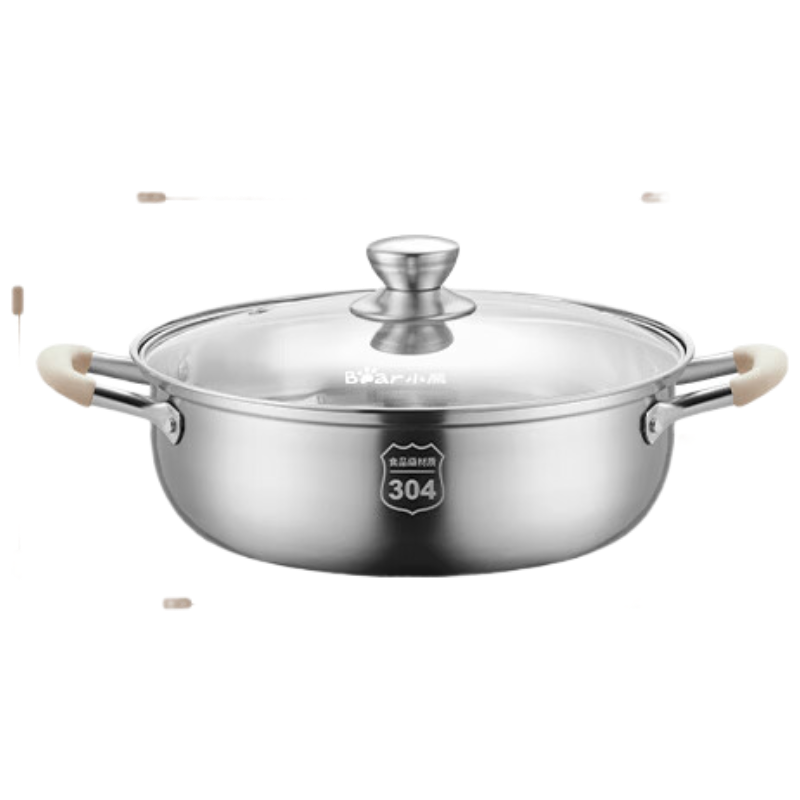 小熊(Bear)火锅锅具304不锈钢清汤锅 30cm家用涮锅 CP-JG033-P02