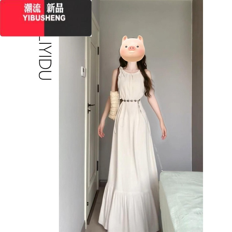 YIBUSHENGMLYD/定制 大码茶歇法式小众气质慵懒度假风挂脖无袖连衣裙女季