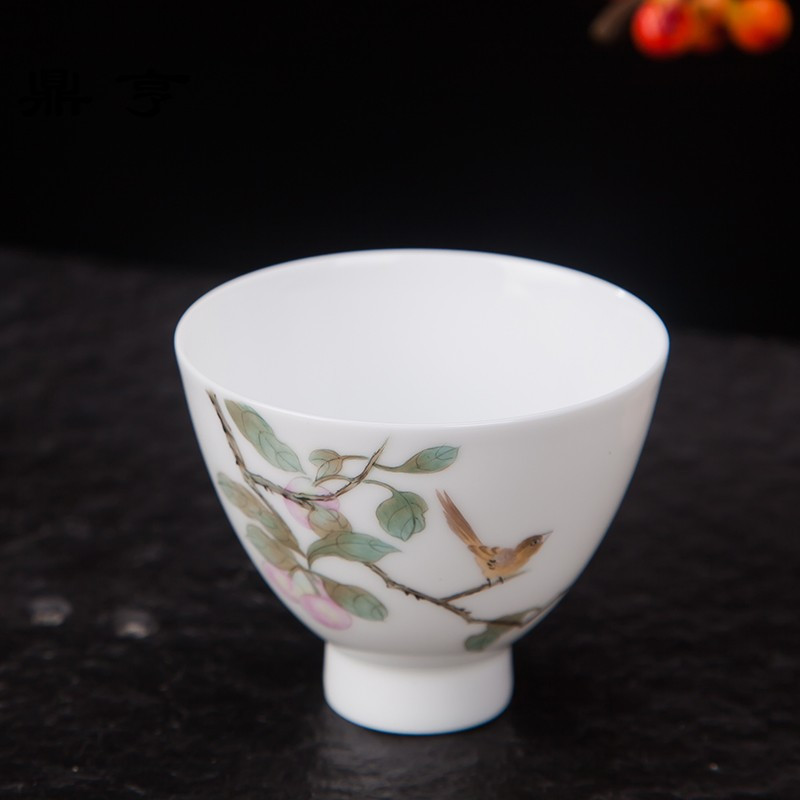 鼎亨景德镇纯手工陶瓷茶具新彩手绘花鸟杯主人杯单杯品茗杯功夫茶