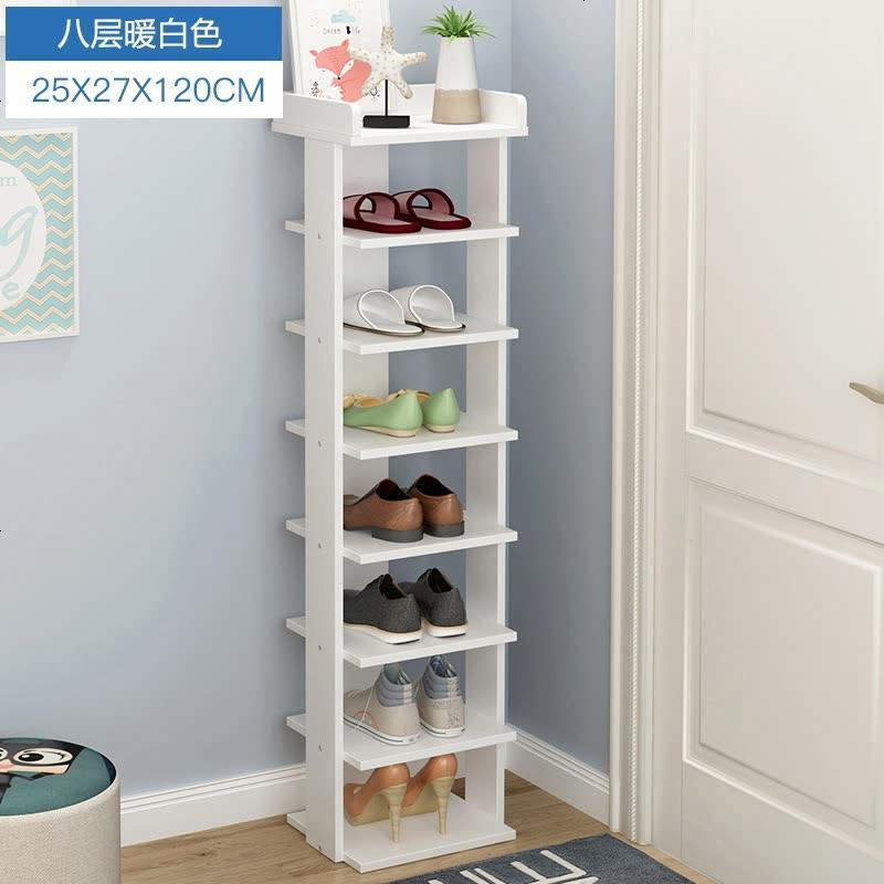 超级新品 客厅家具简约现代 人造板多功能置物架后防尘超大容量多层收纳宿舍鞋柜组合置物架玄关小鞋架靴架_895_714 八层暖白色