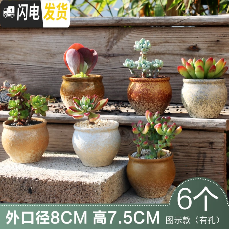 三维工匠多肉花盆创意个性复古粗陶小老桩盆大口径肉植物陶瓷 款13 中小花盆容器高清大图