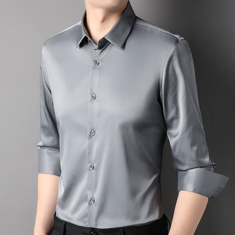 花花公子免烫纯色男士长袖衬衫商务休闲青年男装修身正装上衣服2022年