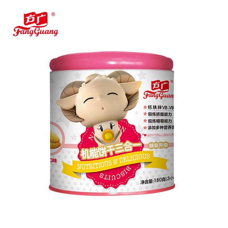 方广 宝宝零食 机能饼干(毛毛虫造型)3合1(原味+蛋黄+草莓味)180G/罐装(6个月以上婴幼儿适用)高清大图