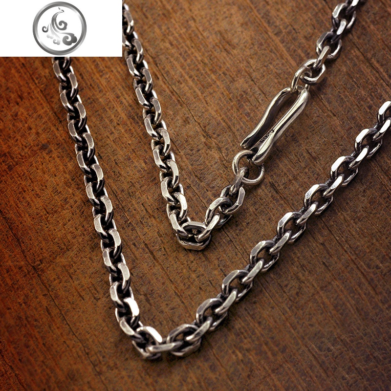 S925纯银太角项链泰银复古潮男锁骨链百搭毛衣链男女款银链 JiMi高清大图