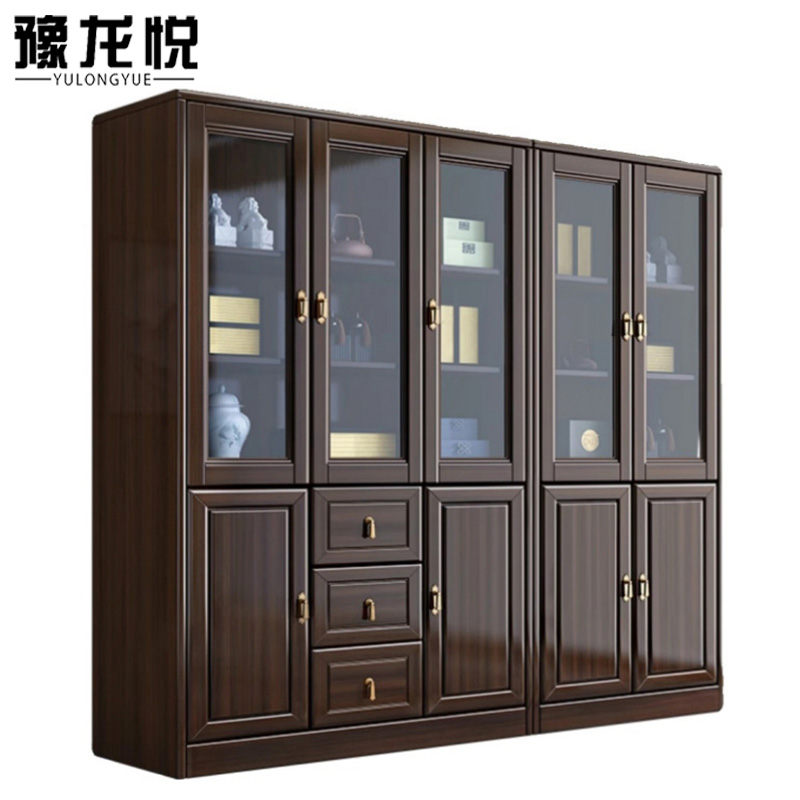 豫龙悦书柜 实木书柜五门1970*350*1950mm台 简约