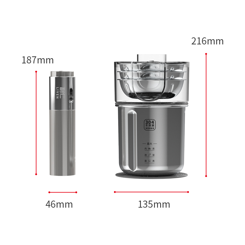 利仁 LLJ-D1219绞肉机家用辅食机4种规格304绞肉机家用辅食机304不锈钢碗碟多功能绞菜机料理机无线充电式可套娃高清大图