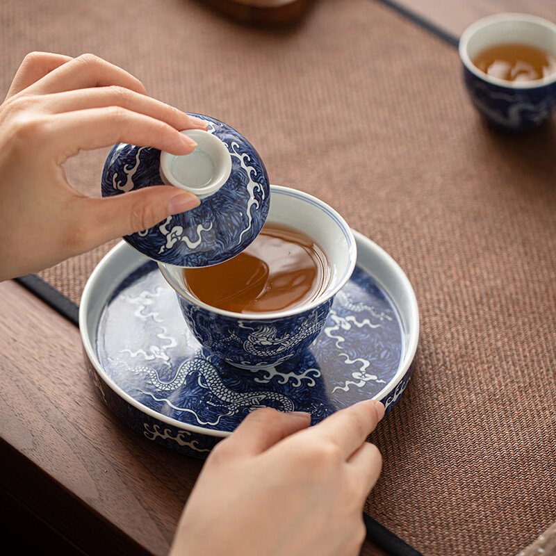 苏氏陶瓷/SUSHI CERAMICS SS009 青花祥龙盖碗小套装 (单位:套)高清大图