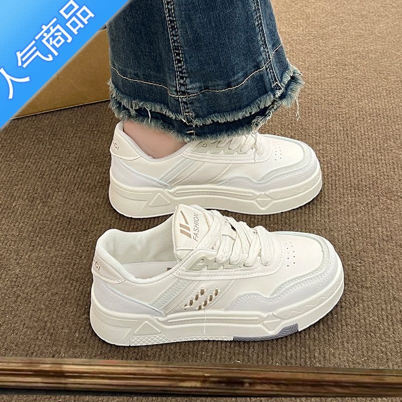 SUNTEK小白鞋女鞋2023新款夏季网面透气休闲运动鞋厚底增高百搭板鞋子女图片