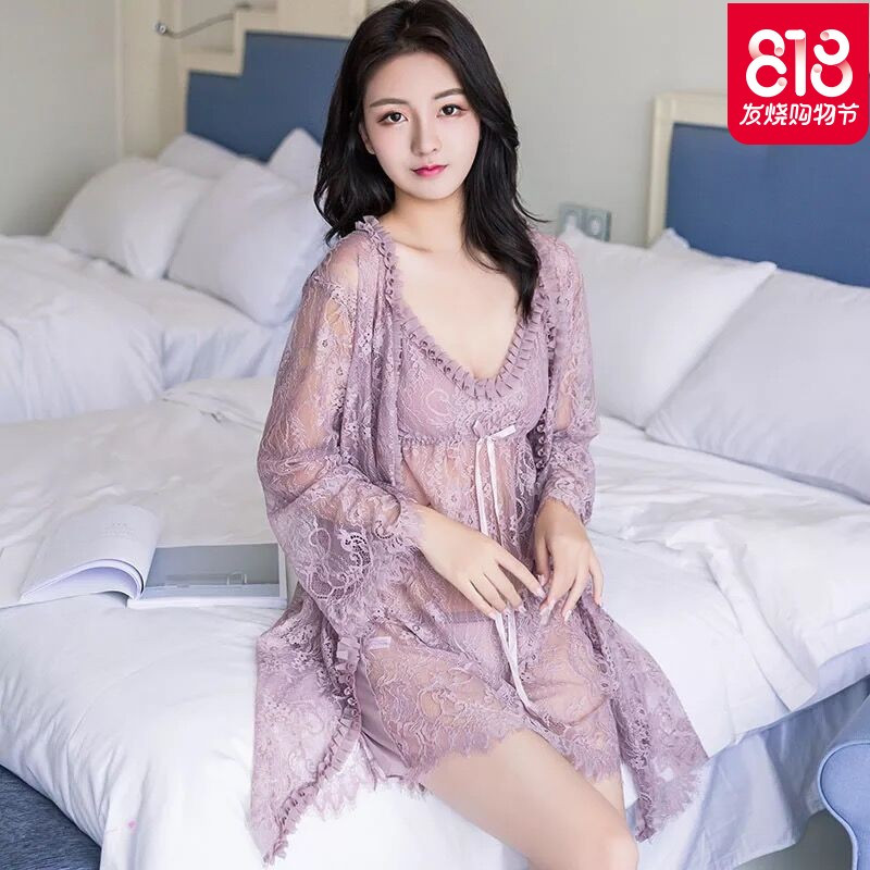 性感睡衣女夏冬蕾丝薄纱内衣透明新婚诱惑大码胖mm情趣带睡裙骚