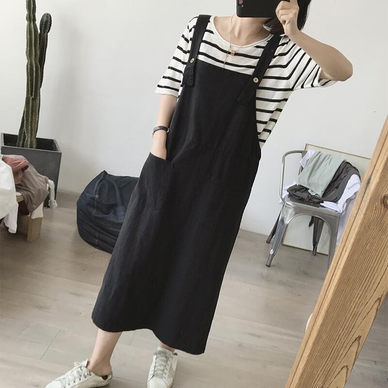 宽松亚麻背带裙女夏季大款中长款过膝无袖文艺口袋棉麻带连衣裙军绿色均码