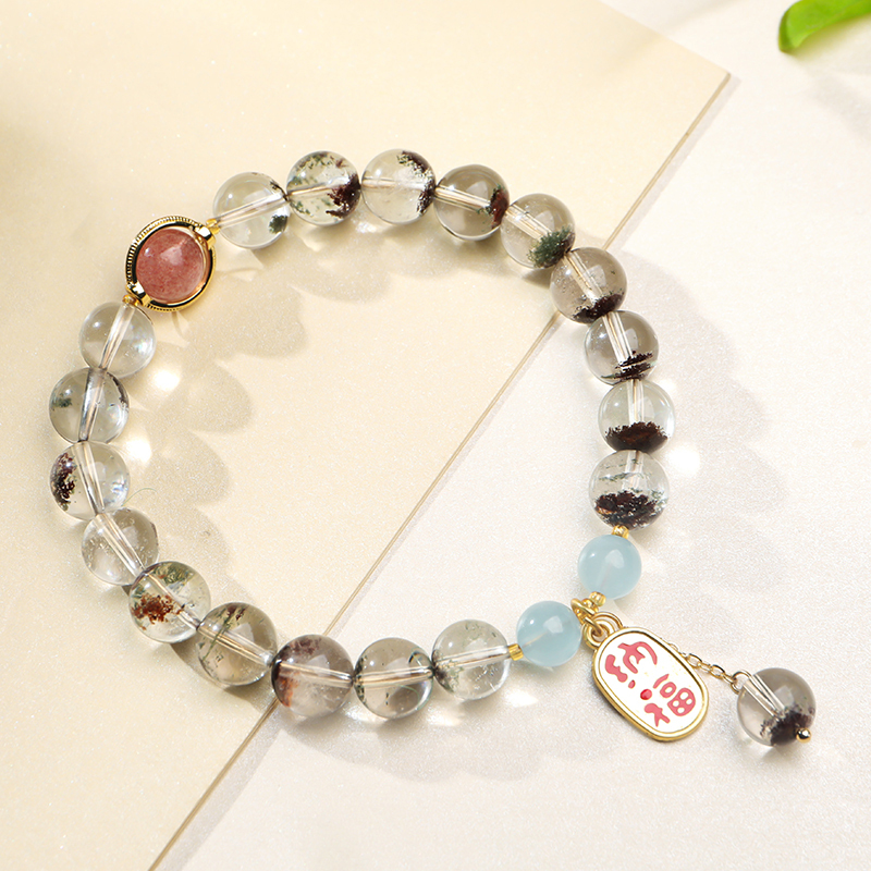 印象眸幽灵水晶手串透明圆珠小福牌搭链款时尚女手链