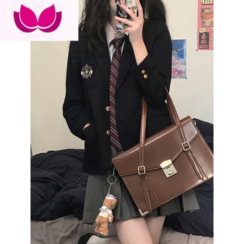七斓韩版西装外套女学院风jk制服套装小个子西服2023新款高级感 S 黑色西装外套送金属徽章