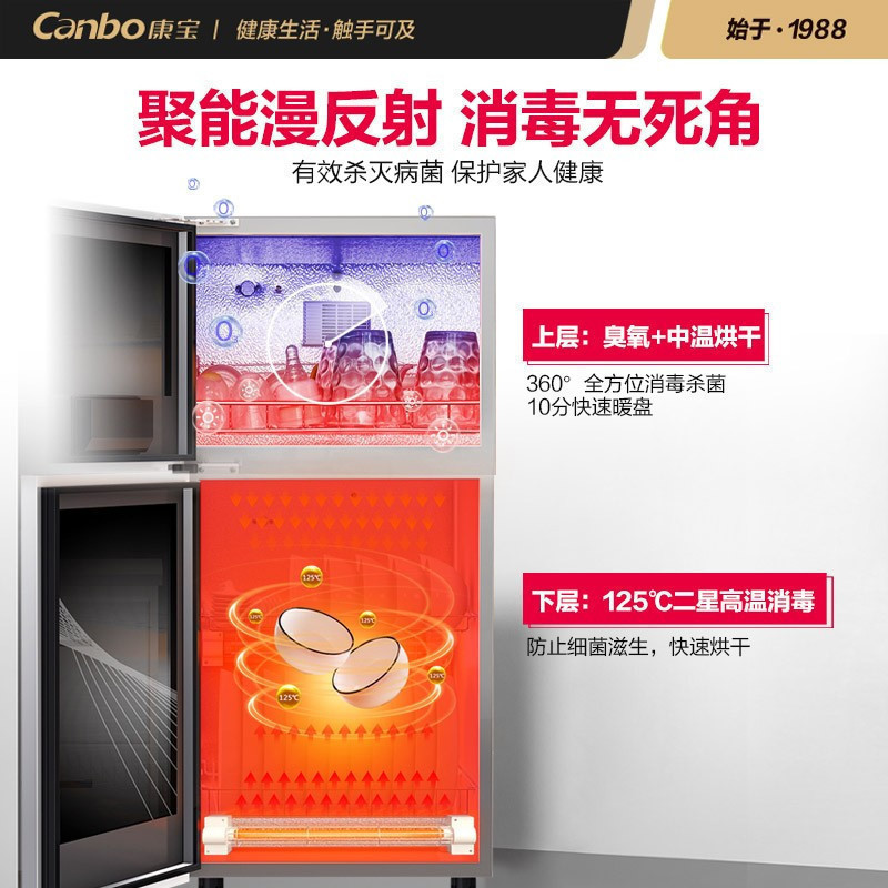 康宝(Canbo) 家用消毒柜 小型 立式 办公室 厨房 餐具 碗筷 奶瓶 高温消毒碗柜 (上下独控)