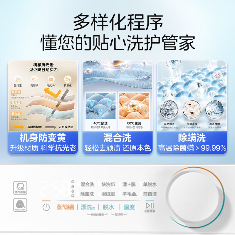 美的(Midea)滚筒洗衣机全自动10公斤超薄机身巴氏除菌变频蒸汽桑拿羊毛洗简尚系列MG100V11FPRO