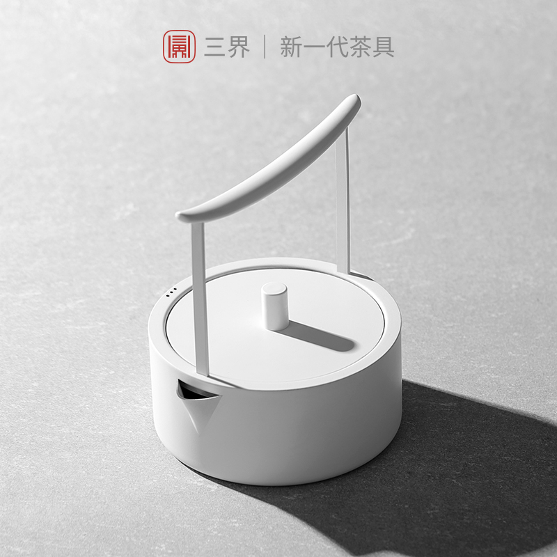 [苏宁自营]三界茶具 西壶电陶炉复古烧水壶 简约创意不锈钢煮茶壶家用泡茶烧水煮茶器迷你壶(白色)