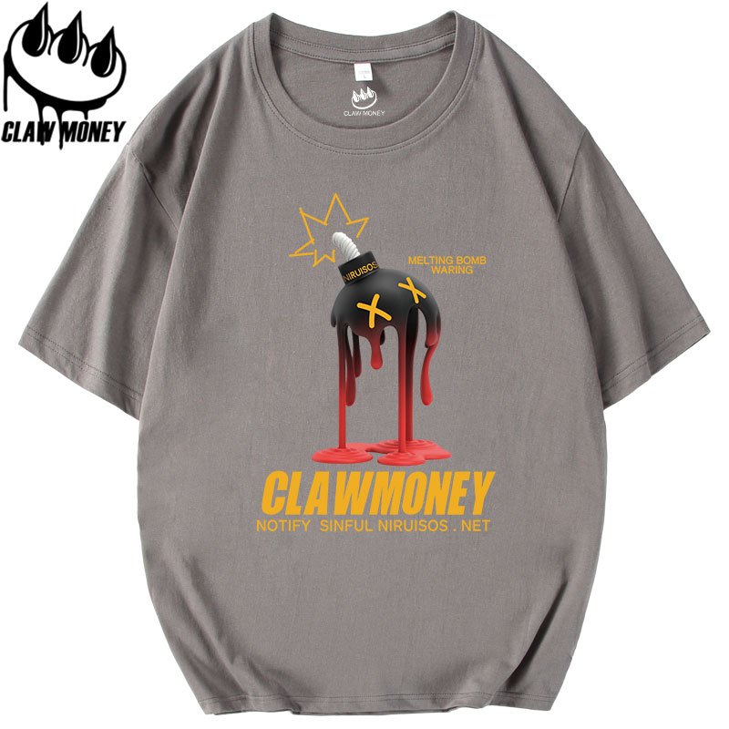 Claw money短袖t恤男纯棉半袖学生宽松大码印花圆领体恤潮流衣服
