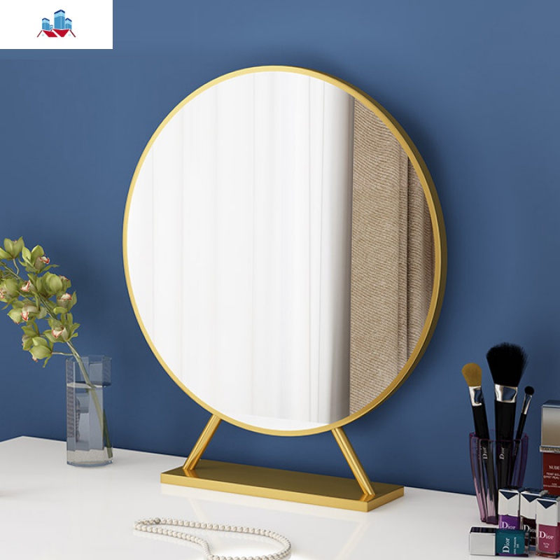 化妆镜台式带灯led家用大号梳妆台镜子卧室网红桌面大码发光镜子泰