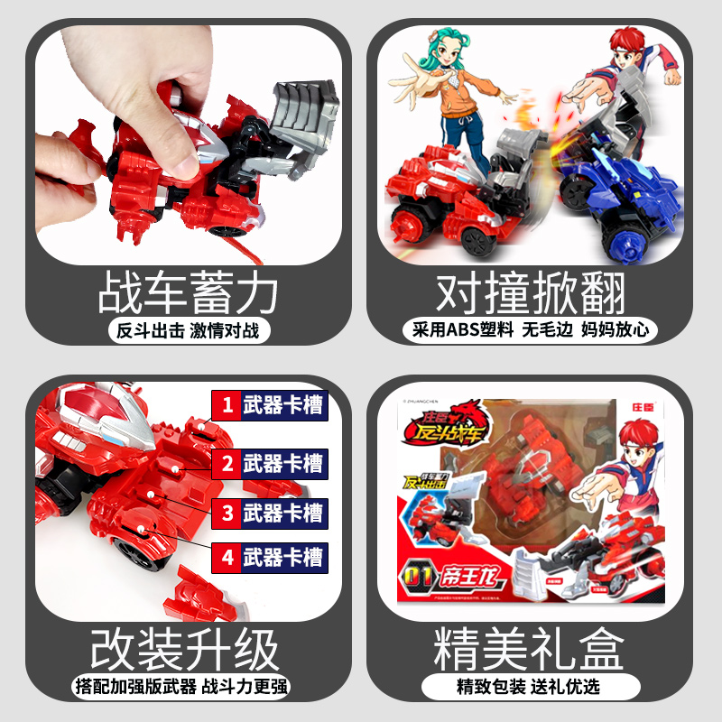 正版庄臣反斗战车玩具儿童男孩翻斗汽车炫斗对战站车帝王龙爆暴龙 重甲象[车+拉条+4武器]送加强版武器高清大图