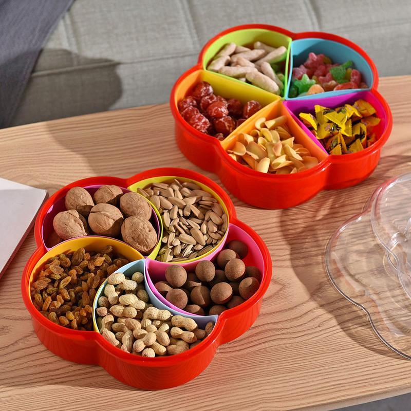 茶几水果盘简约中式大容量分格干果盘简约4格花瓣果盘1个装精简无盖