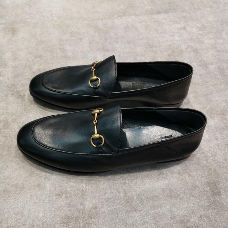 古驰(GUCCI)男士真皮马衔扣乐福鞋休闲百搭配皮鞋黑经典平底户外