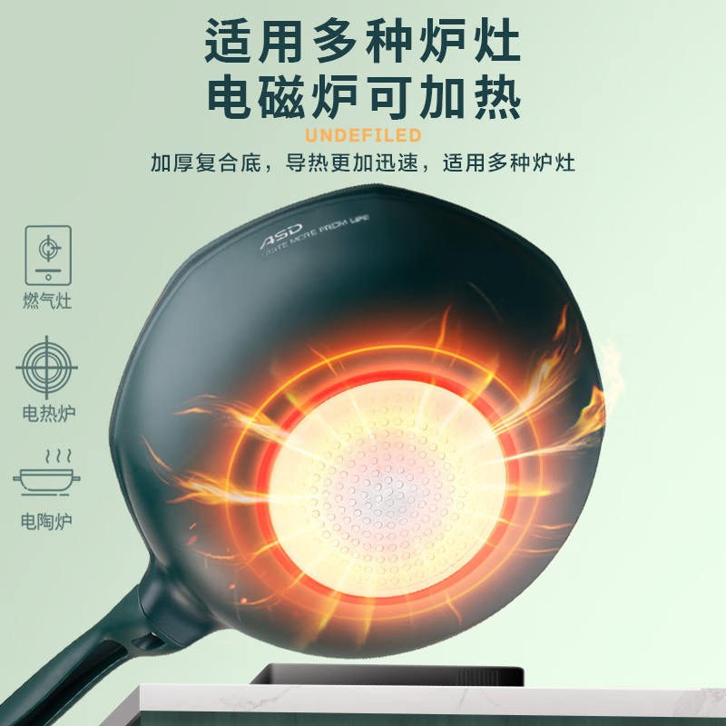 爱仕达(ASD)炒锅 无涂层精铁锅32cm不易锈炒菜锅CF32J4WJ电磁炉明火可用 有盖高清大图
