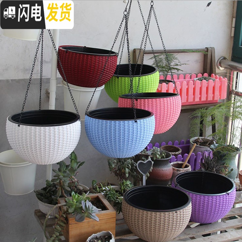 三维工匠吊兰绿萝花盆花盆悬挂盆室内垂吊垂挂吊盆式吊着的塑料吊篮花盆 白色[送链子+定植篮] 小号(直径16.5c花盆容器高清大图