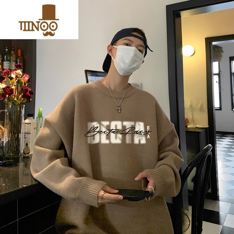 YANXU毛衣男士日系复古慵懒风感加厚针织衫款潮牌宽松套头衣服高清大图