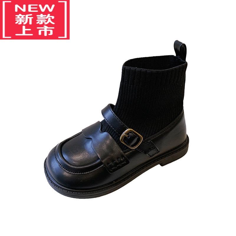 可莉允儿童靴子秋冬新款女童马丁靴黑色走秀女孩短靴炸街软底宝宝袜子靴图片