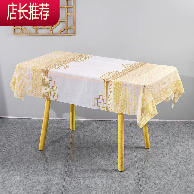 加厚一次性桌布台布宴席酒店家用圆桌方桌长方桌塑料防水防油印花JING PING 1.0米*1.4米(10张)金色窗花