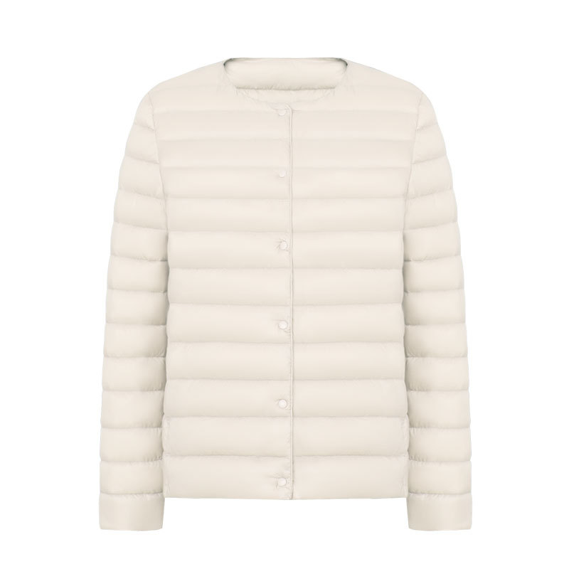 女式新款90绒纯色女装圆领V领简约长袖羽绒服外套高清大图