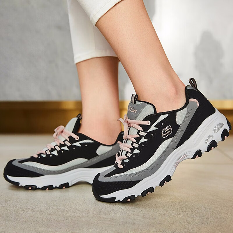 Skechers斯凯奇女鞋 新款时尚熊猫鞋休闲鞋厚底增高户外老爹鞋运动鞋13143-BKGY ZP