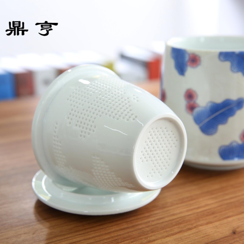 鼎亨简约陶瓷水杯带盖内胆过滤创意办公个性泡茶杯子家用大容量马