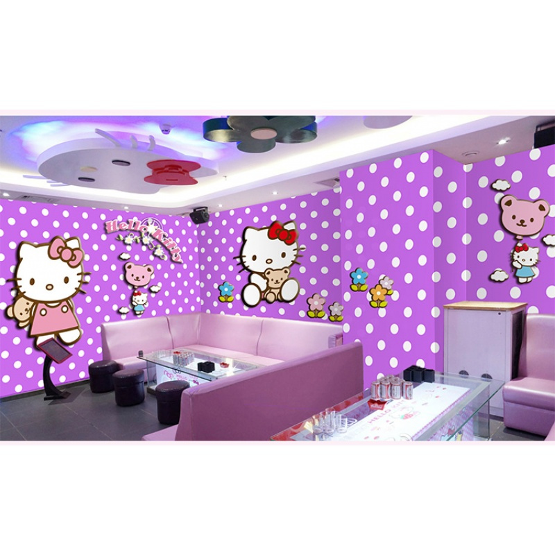 大型 hellokitty主题公主房女孩卧室壁纸3D墙纸儿童房 凯蒂猫壹德壹