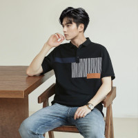 polo衫男短袖男士polo衫短袖夏季撞色拼接短袖polo衫_45 XL 黑色