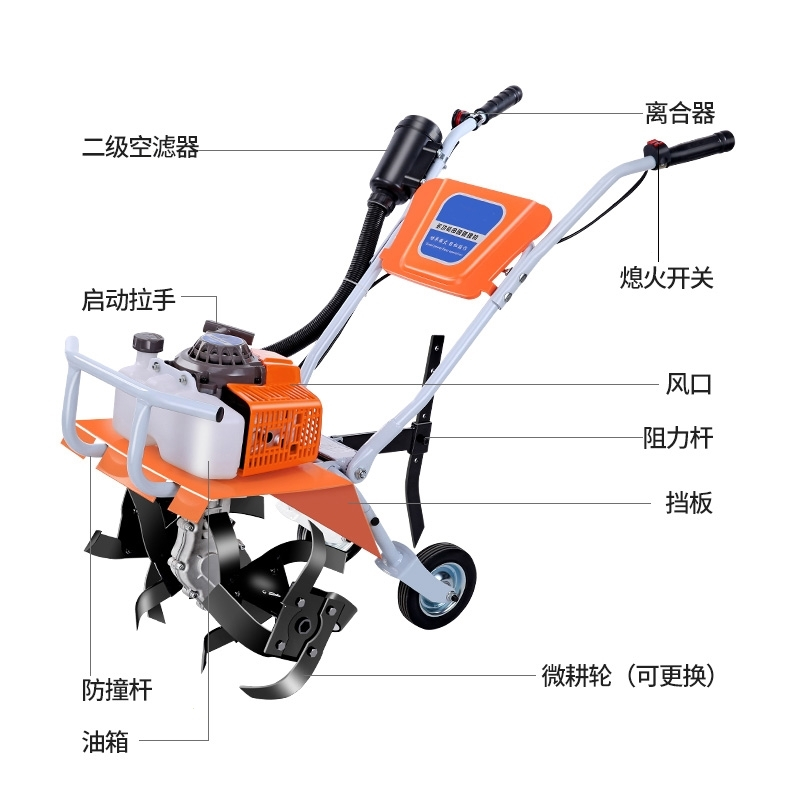 微耕机犁田翻土旋耕机开荒汽油多功能农用小型耕田锄草开沟松土机 四
