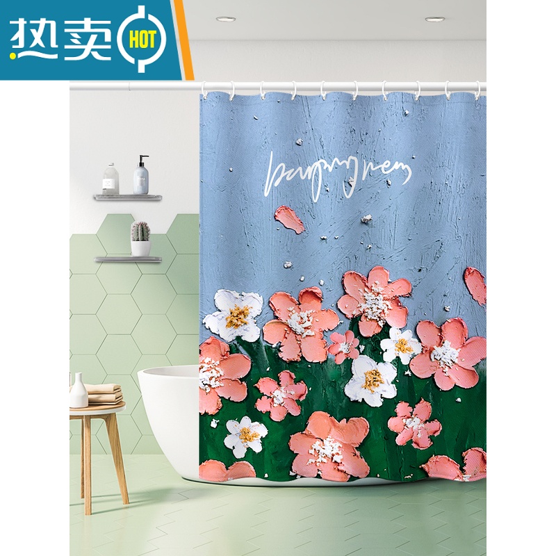 敬平加厚浴帘风景插画卫生间遮挡帘厕所隔断帘子洗澡防水布阳台日出帘高清大图