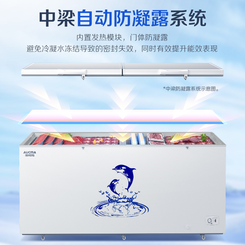 澳柯玛顶开门商用大容量625升卧式冷柜BC/BD-625AYYS -38度低温合金内胆冰柜高清大图