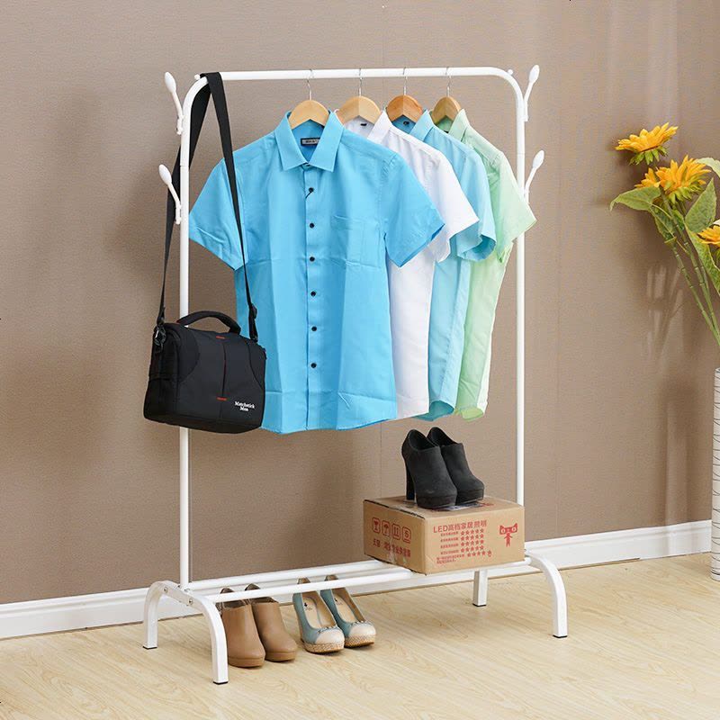 单杆落地晾衣架卧室阳台挂衣架简易收纳晒衣杆欧式简约置物衣帽架 双衣帽钩款小号-粉色图片