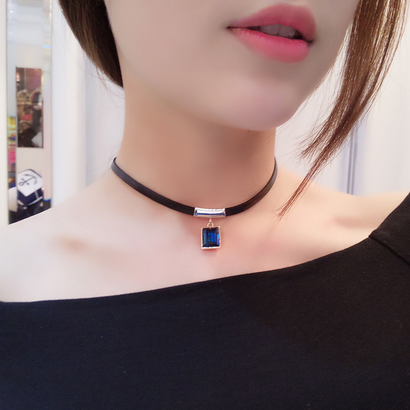 日韩个性方钻颈带脖链项圈女原宿脖子饰品短款锁骨链韩国皮绳颈链送女朋友老婆生日礼物送女朋友七夕情人节礼物