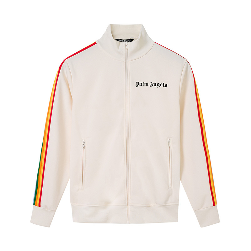 PALM ANGELS 2020新款 男士logo徽标彩虹织带条纹夹克外套高端男士夹克